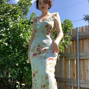 Vintage 1990s Nostalgia Bias Cut Floral Dress